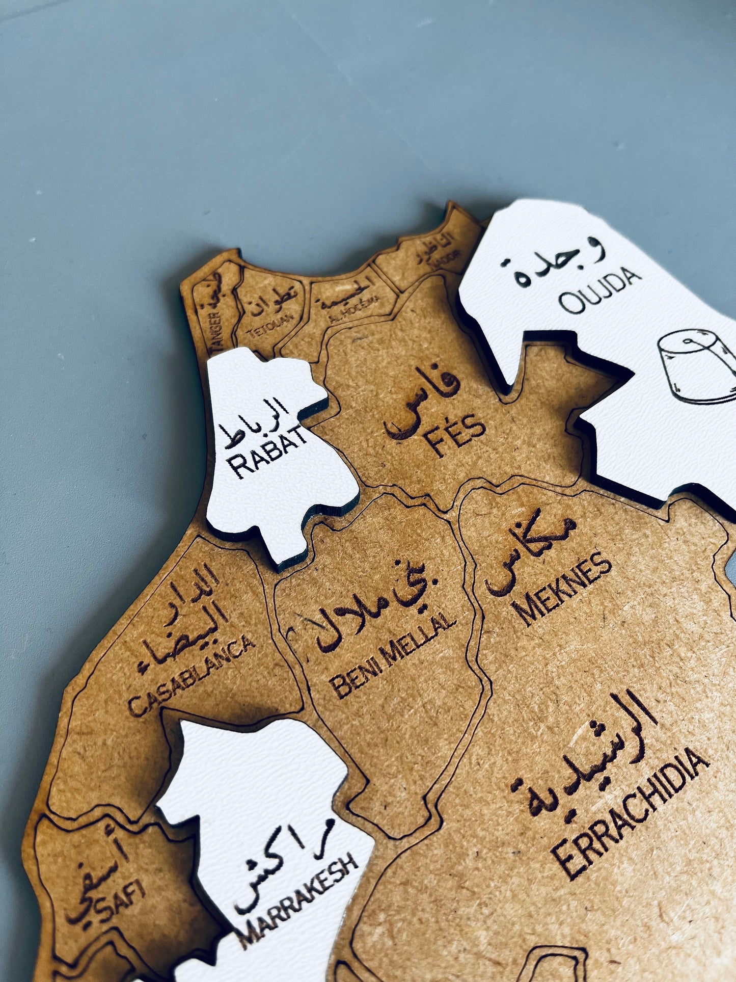 Engraved Wooden Morocco Map Wall Art - Personalized Travel Decor