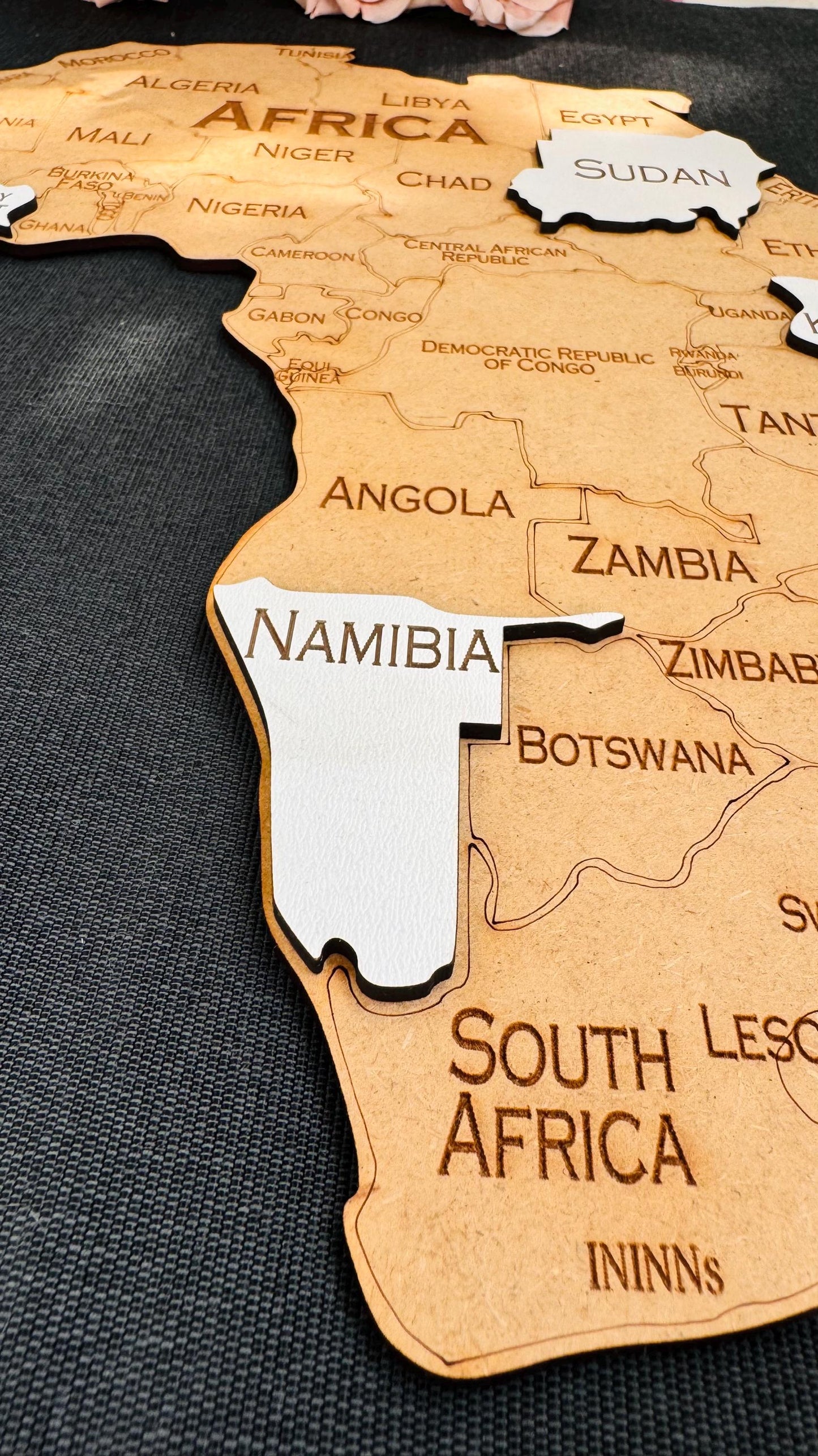 3D Wooden Africa Map Push Pin Wall Art Office Decor Eid Gift