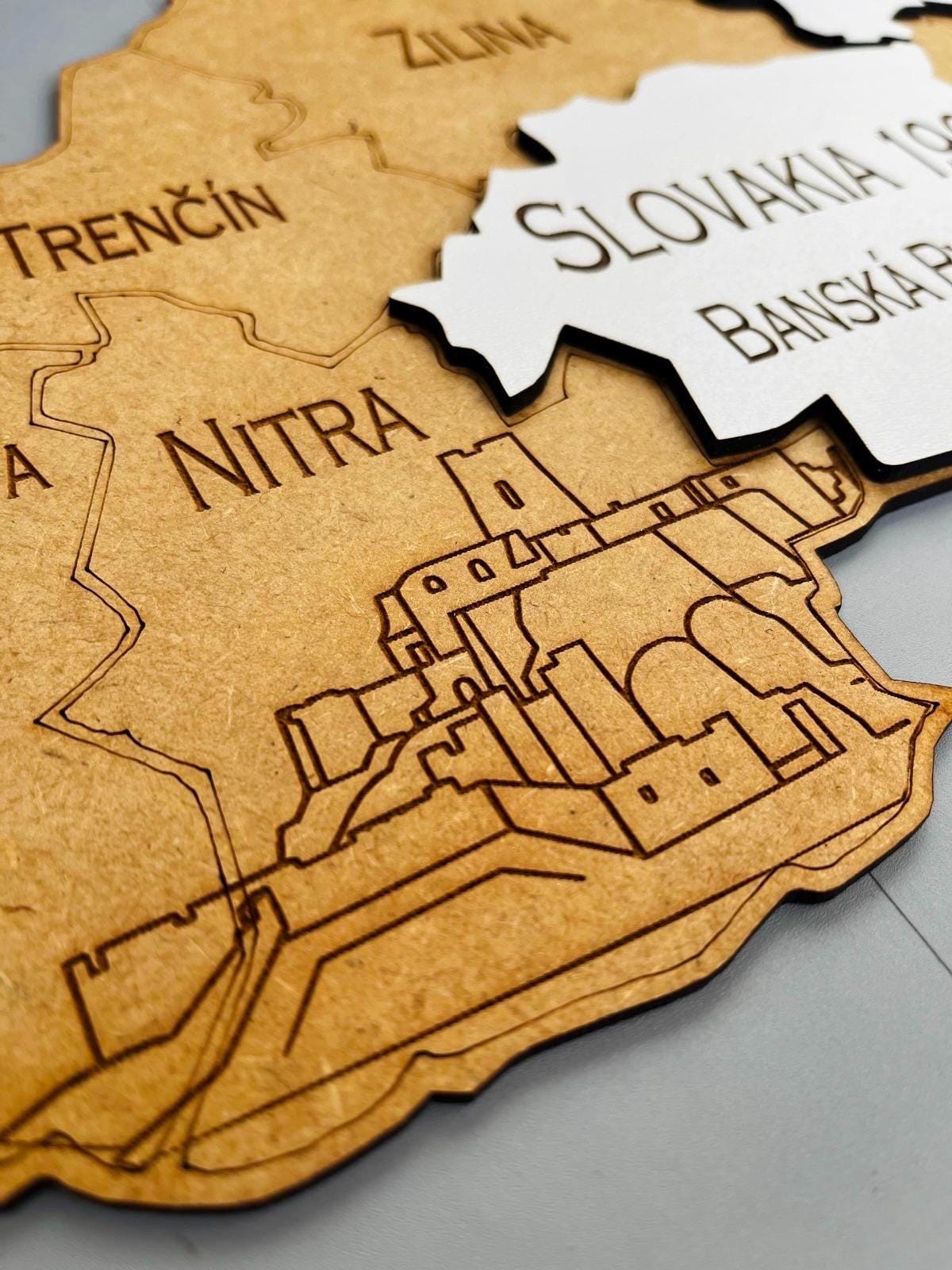 Wooden Slovakia Map Push Pin Travel Ornament Unique Wall Decor