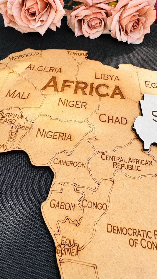 3D Wooden Africa Map Push Pin Wall Art Office Decor Eid Gift
