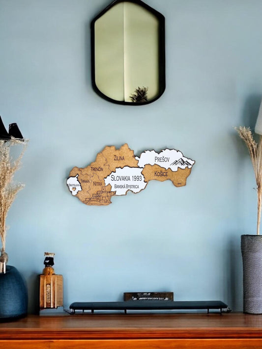 Wooden Slovakia Map Push Pin Travel Ornament Unique Wall Decor