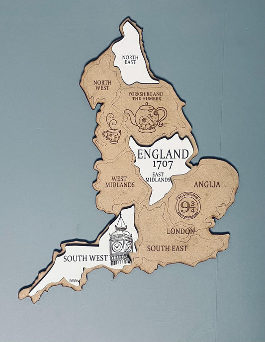 Engraved Wooden England Map Wall Art Decor